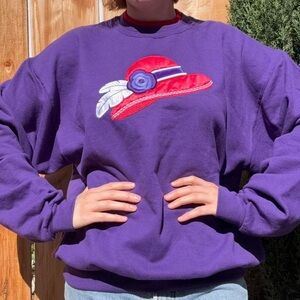 Purple Crew Neck Sweater with Red Hat Design